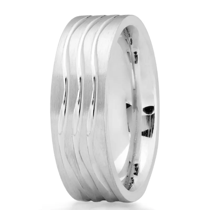 14K white gold 7mm. satin Three-Wave-Designer-Wedding-Band - main view