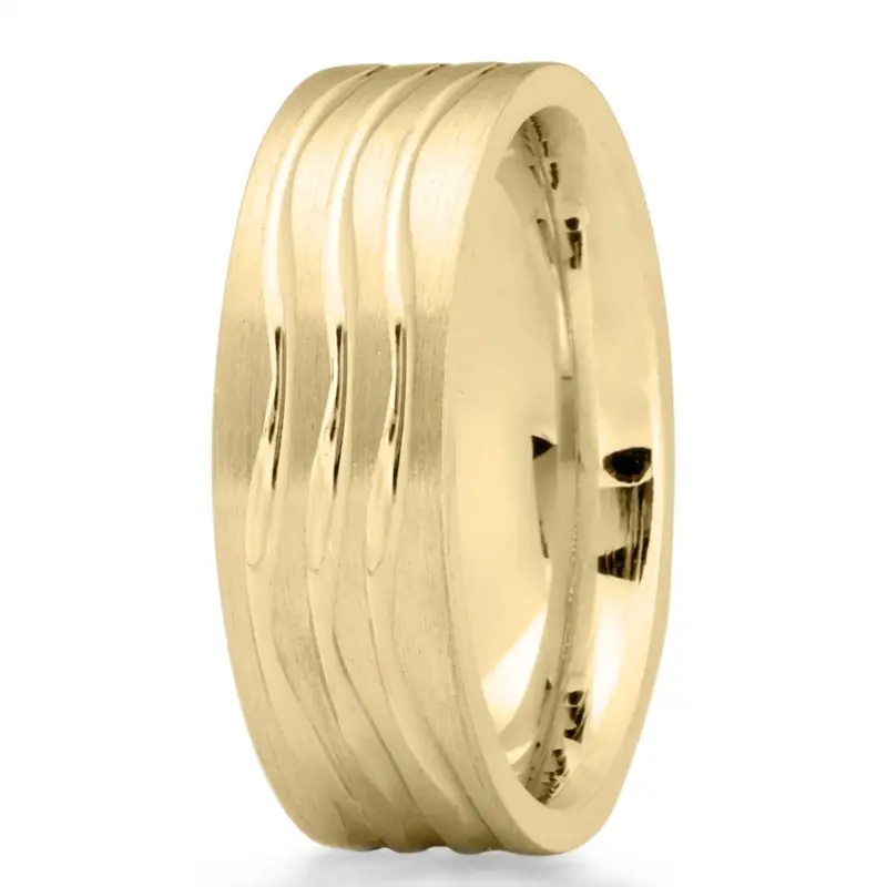 14K yellow gold 7mm. satin Three-Wave-Designer-Wedding-Band - alternate view 2