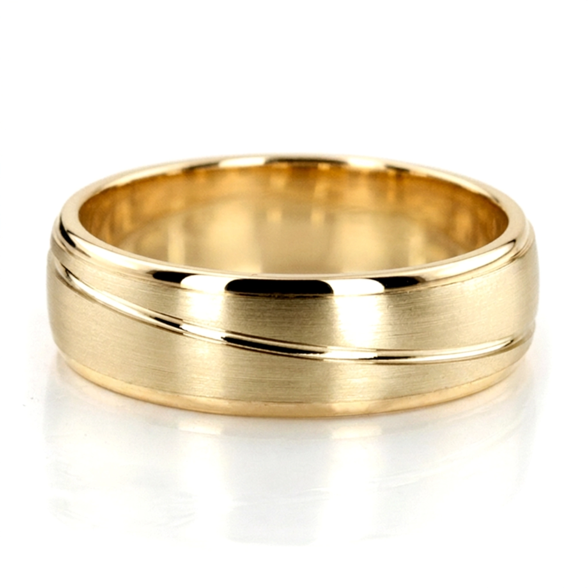 10K yellow gold 7mm. satin Two-Tone-Wave-Design-Wedding-Band - alternate view 3