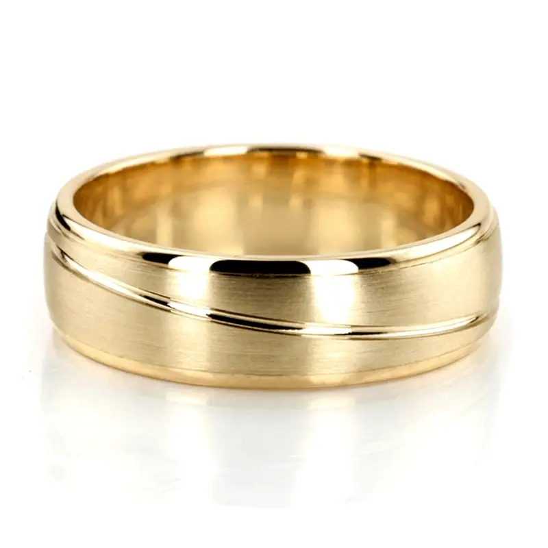 10K yellow gold 7mm. satin Two-Tone-Wave-Design-Wedding-Band - alternate view 3