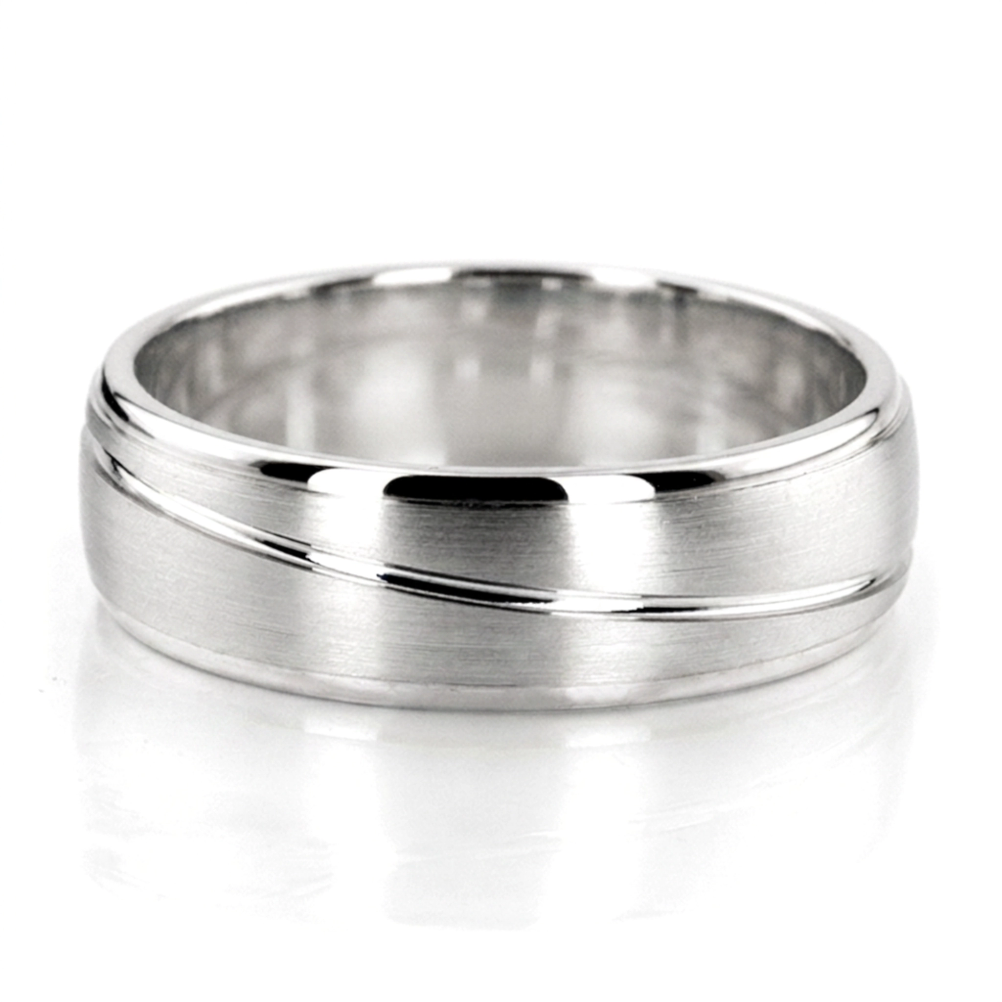 10K white gold 7mm. satin Two-Tone-Wave-Design-Wedding-Band - main view