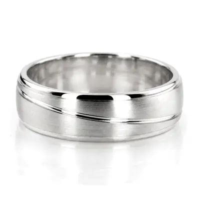 10K white gold 7mm. satin Two-Tone-Wave-Design-Wedding-Band - main view thumbnail
