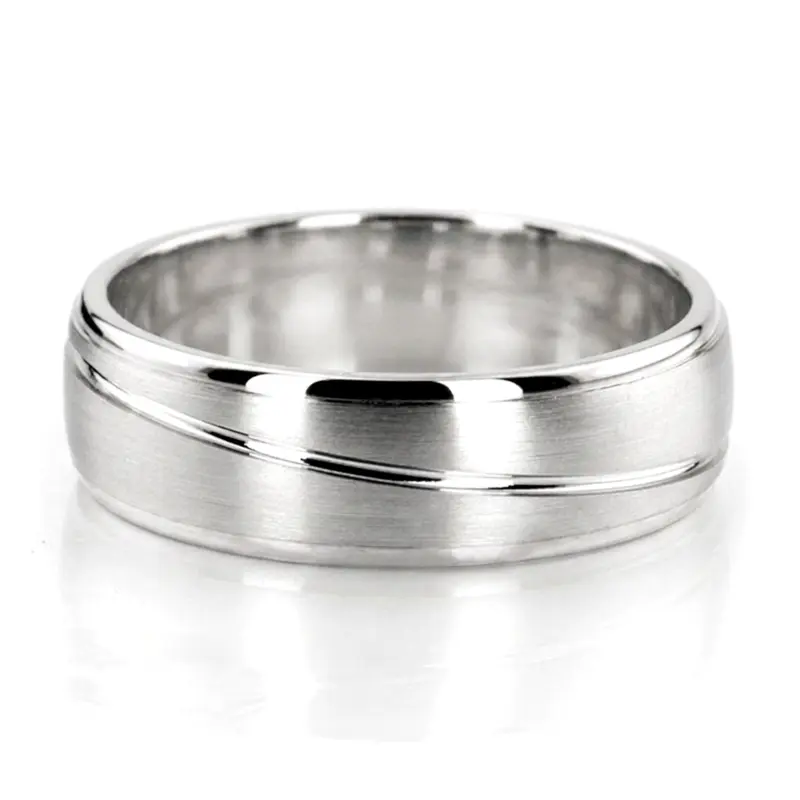 10K white gold 7mm. satin Two-Tone-Wave-Design-Wedding-Band - main view