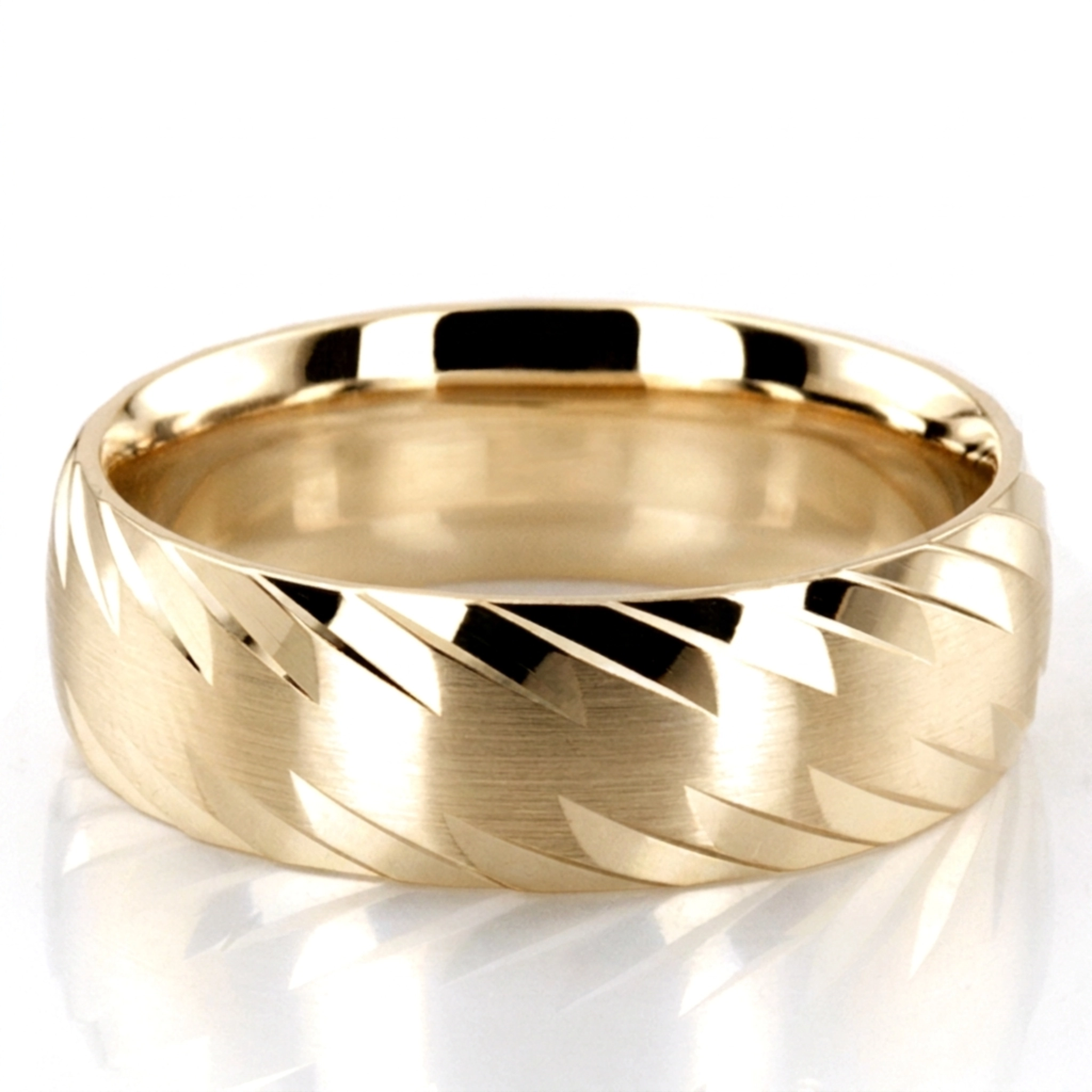 10K yellow gold 7mm. satin Grooved-Designer-Wedding-Ring - alternate view 2