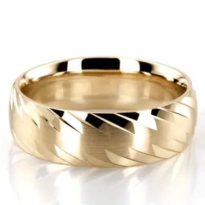 10K yellow gold 7mm. satin Grooved-Designer-Wedding-Ring - alternate view 2 thumbnail
