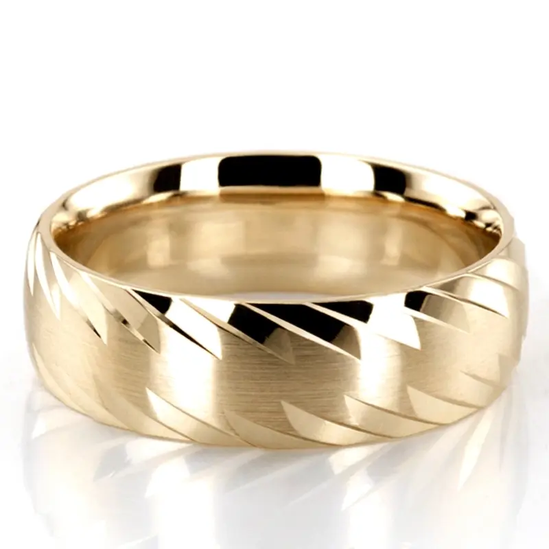10K yellow gold 7mm. satin Grooved-Designer-Wedding-Ring - alternate view 2