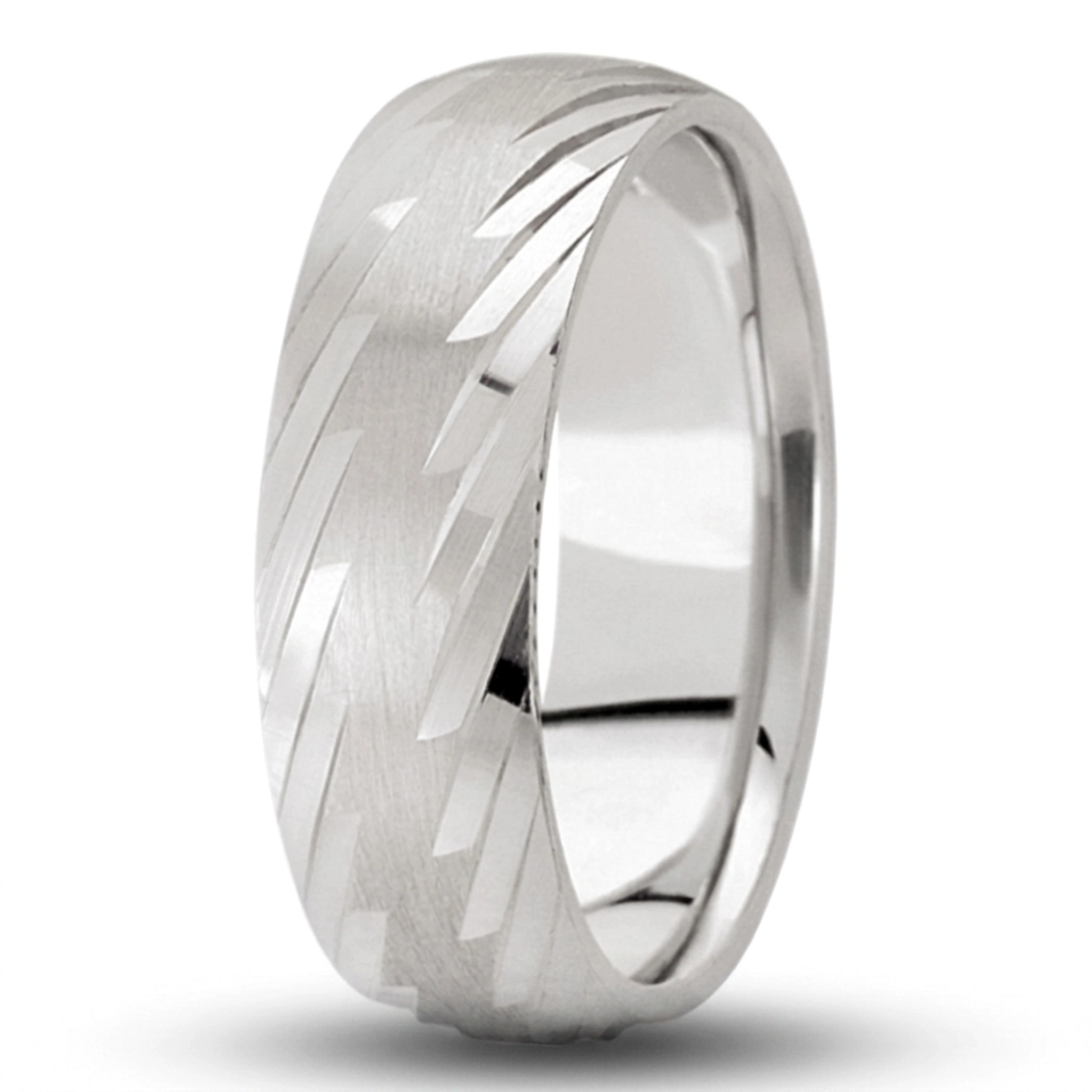 10K white gold 7mm. satin Grooved-Designer-Wedding-Ring - alternate view 4