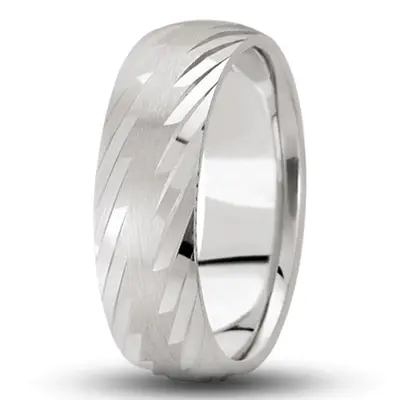 10K white gold 7mm. satin Grooved-Designer-Wedding-Ring - alternate view 4 thumbnail
