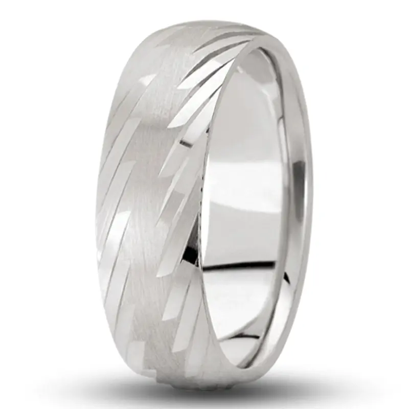 10K white gold 7mm. satin Grooved-Designer-Wedding-Ring - alternate view 4