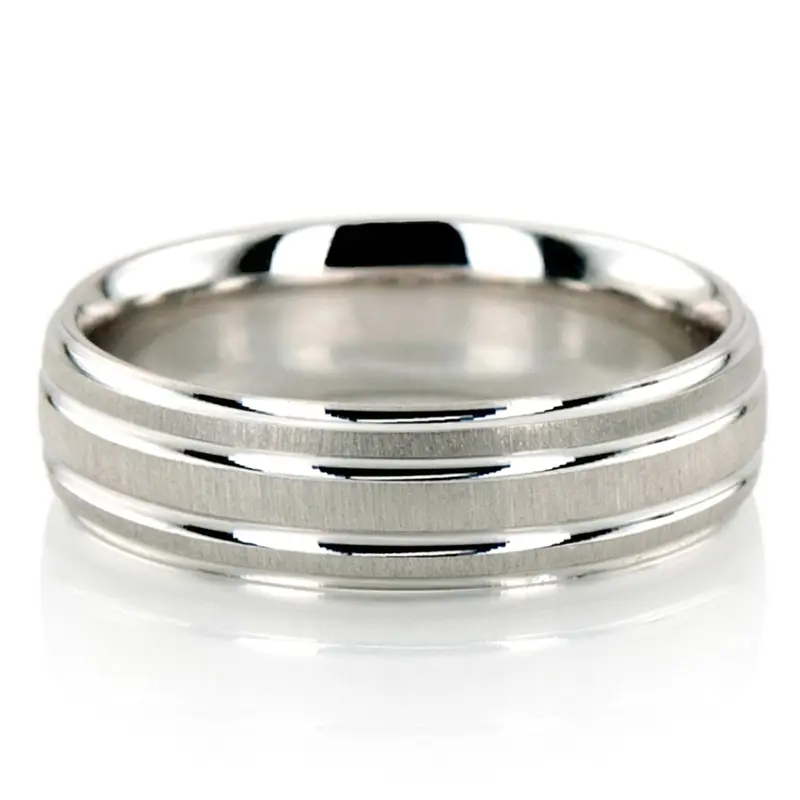 18K white gold 7mm. cross satin basic-simple-wedding-bands - main view