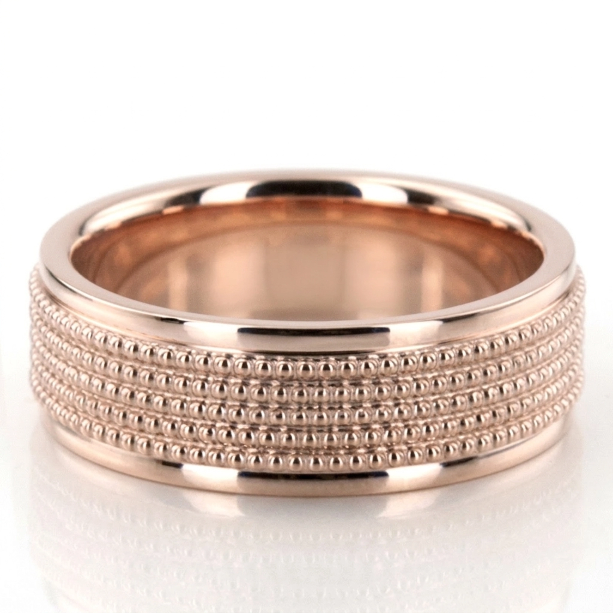 10K pink gold 7mm. high polish Beaded-Design-Modern-Wedding-Band - alternate view 2