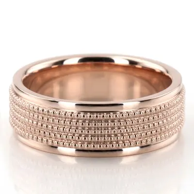 10K pink gold 7mm. high polish Beaded-Design-Modern-Wedding-Band - alternate view 2 thumbnail