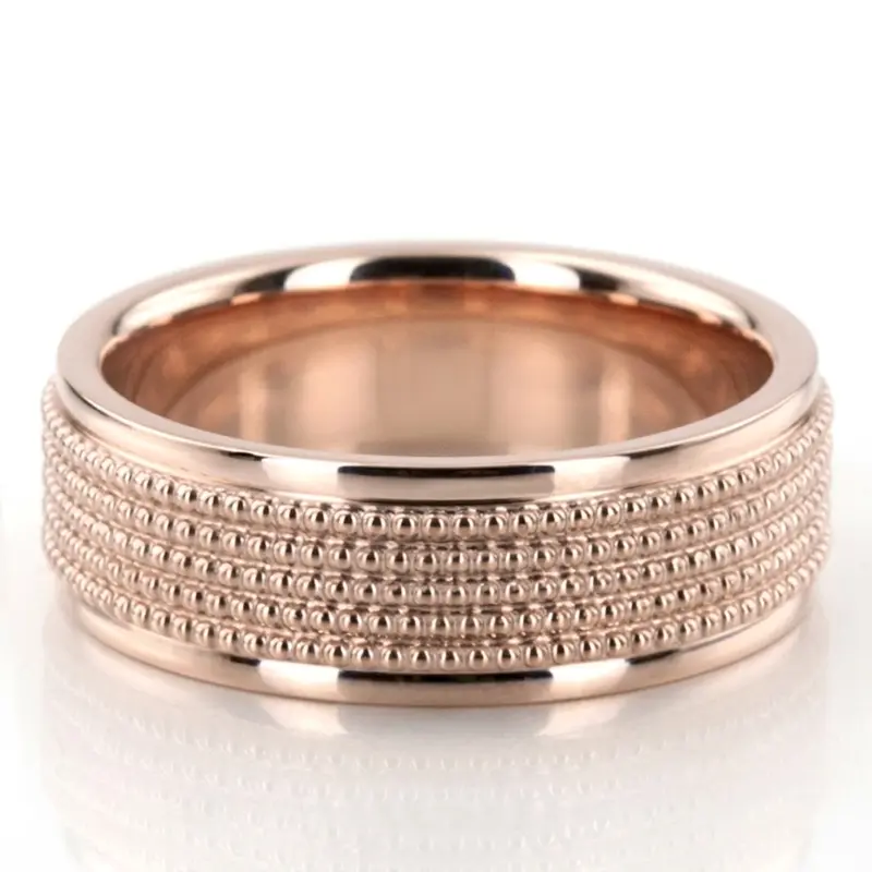10K pink gold 7mm. high polish Beaded-Design-Modern-Wedding-Band - alternate view 2