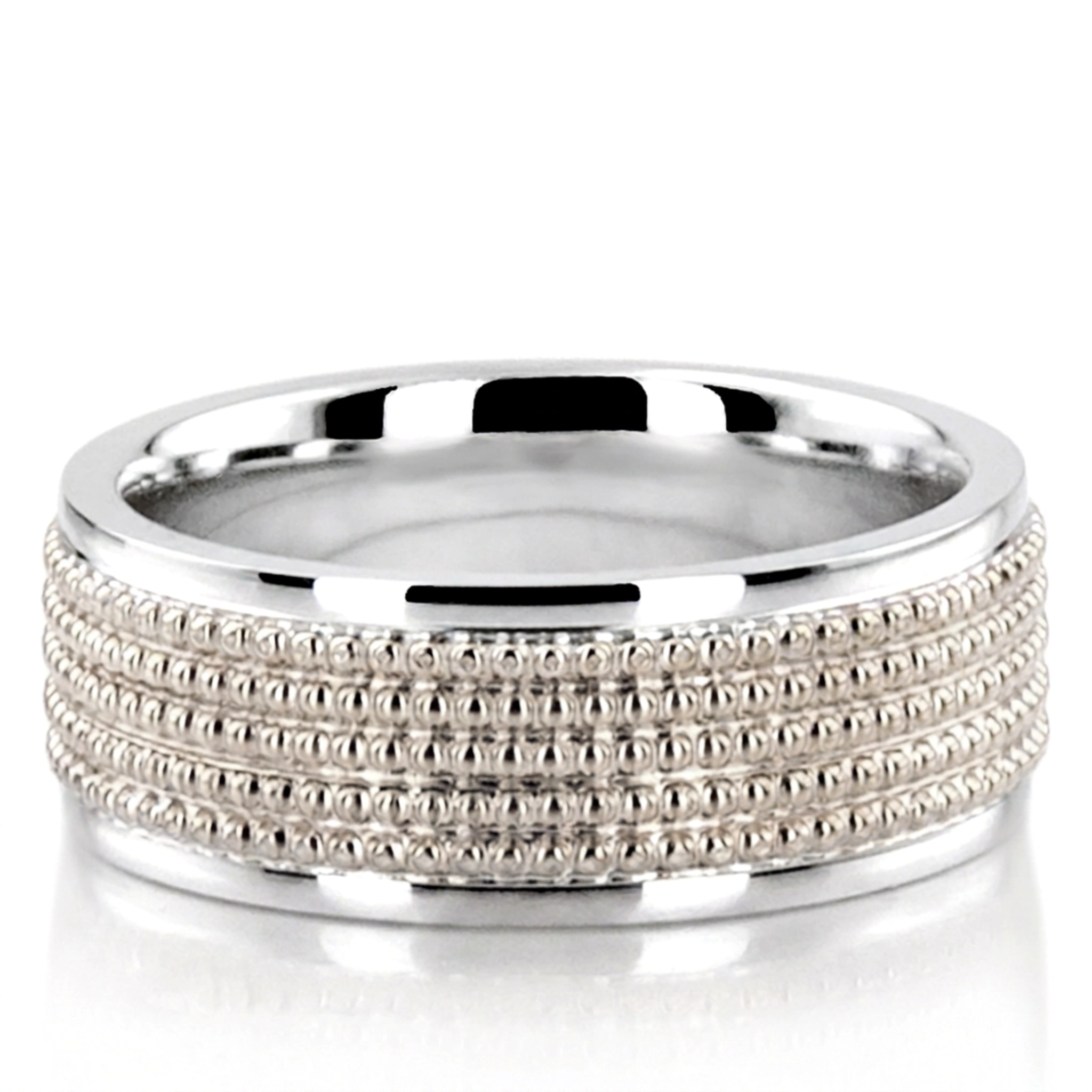 10K white gold 7mm. high polish Beaded-Design-Modern-Wedding-Band - main view