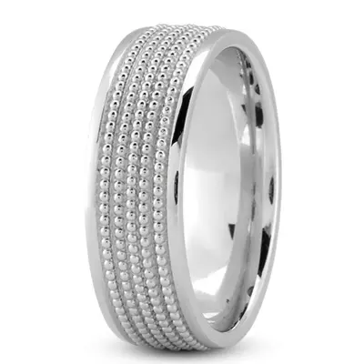 10K white gold 7mm. high polish Beaded-Design-Modern-Wedding-Band - alternate view 5 thumbnail