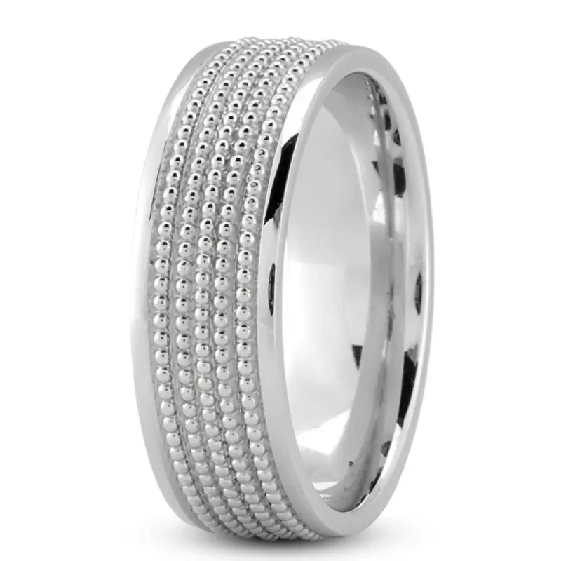 10K white gold 7mm. high polish Beaded-Design-Modern-Wedding-Band - alternate view 5
