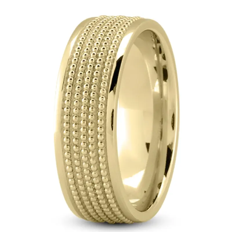 10K yellow gold 7mm. high polish Beaded-Design-Modern-Wedding-Band - alternate view 4