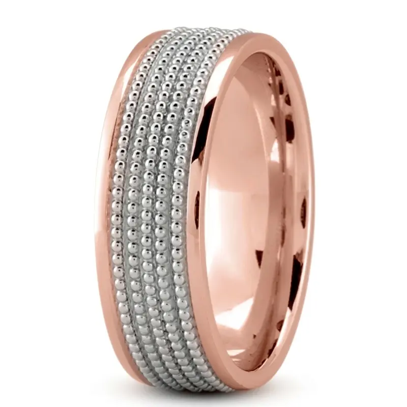10K pink-white-pink gold 7mm. high polish Beaded-Design-Modern-Wedding-Band - alternate view 7
