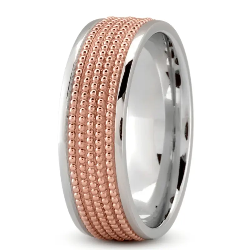 10K white-pink-white gold 7mm. high polish Beaded-Design-Modern-Wedding-Band - alternate view 9
