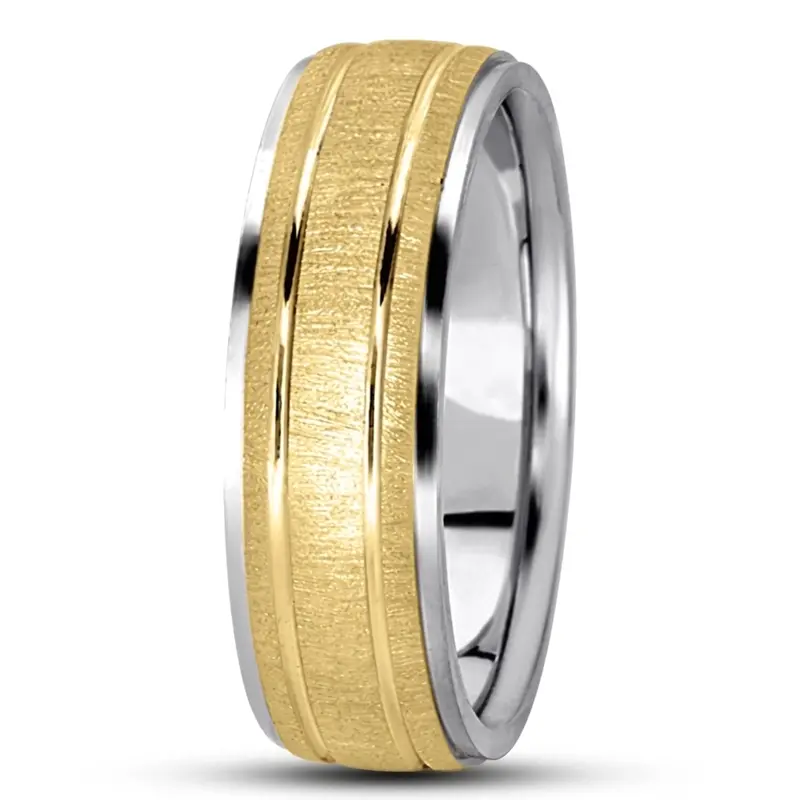18K white-yellow-white gold 7mm. cross satin basic-simple-wedding-bands - alternate view 9