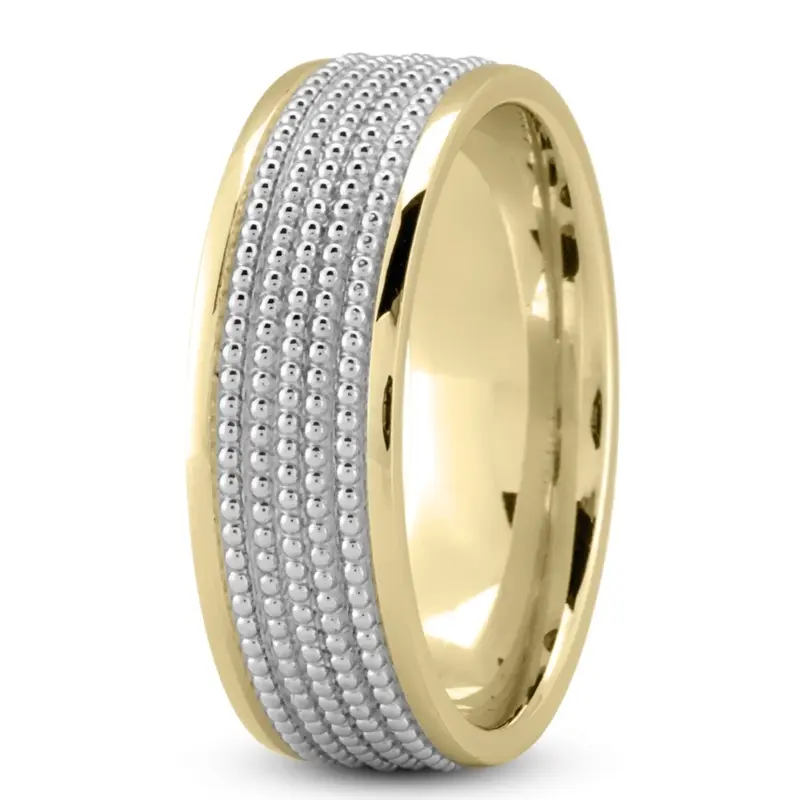 10K yellow-white-yellow gold 7mm. high polish Beaded-Design-Modern-Wedding-Band - alternate view 6