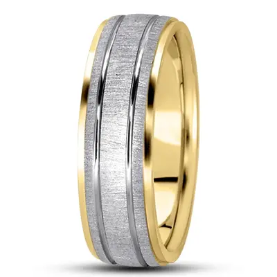 10K yellow-white-yellow gold 7mm. cross satin basic-simple-wedding-bands - alternate view 10 thumbnail