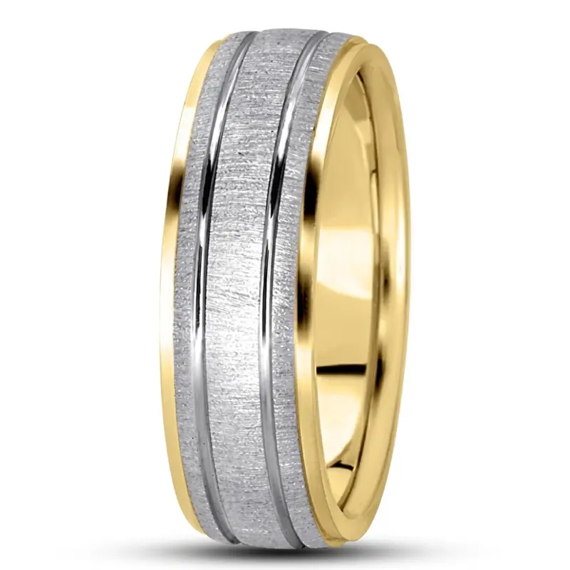 18K yellow-white-yellow gold 7mm. cross satin basic-simple-wedding-bands - alternate view 10