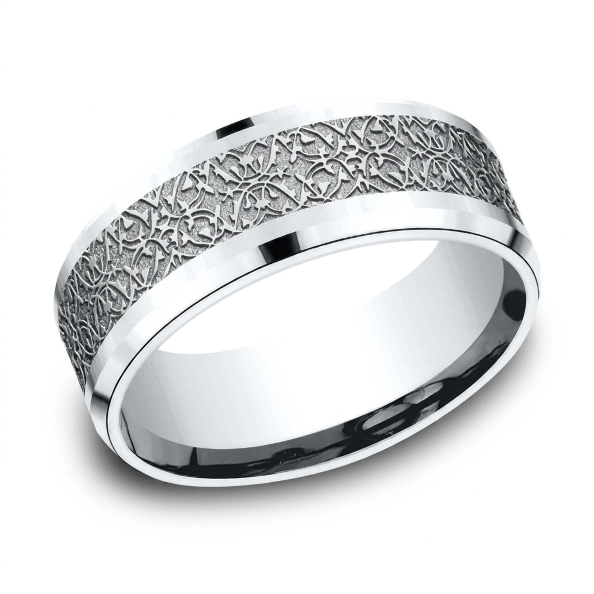 14K white gold 8mm. same as picture Benchmark-8mm-Comfort-Fit-Motifs-of-Ottoman-Empire - main view