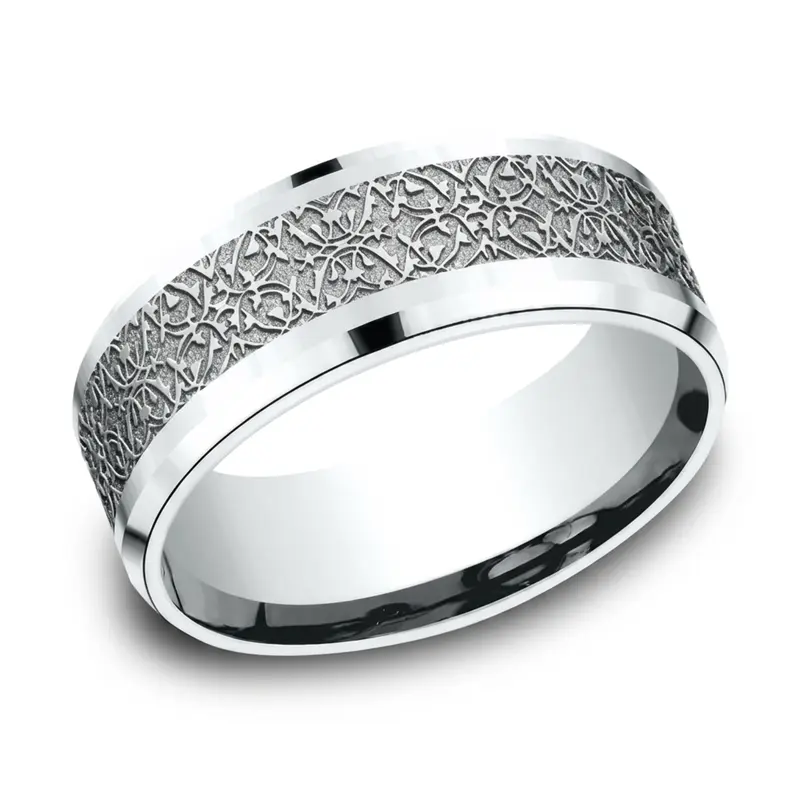 14K white gold 8mm. same as picture Benchmark-8mm-Comfort-Fit-Motifs-of-Ottoman-Empire - main view