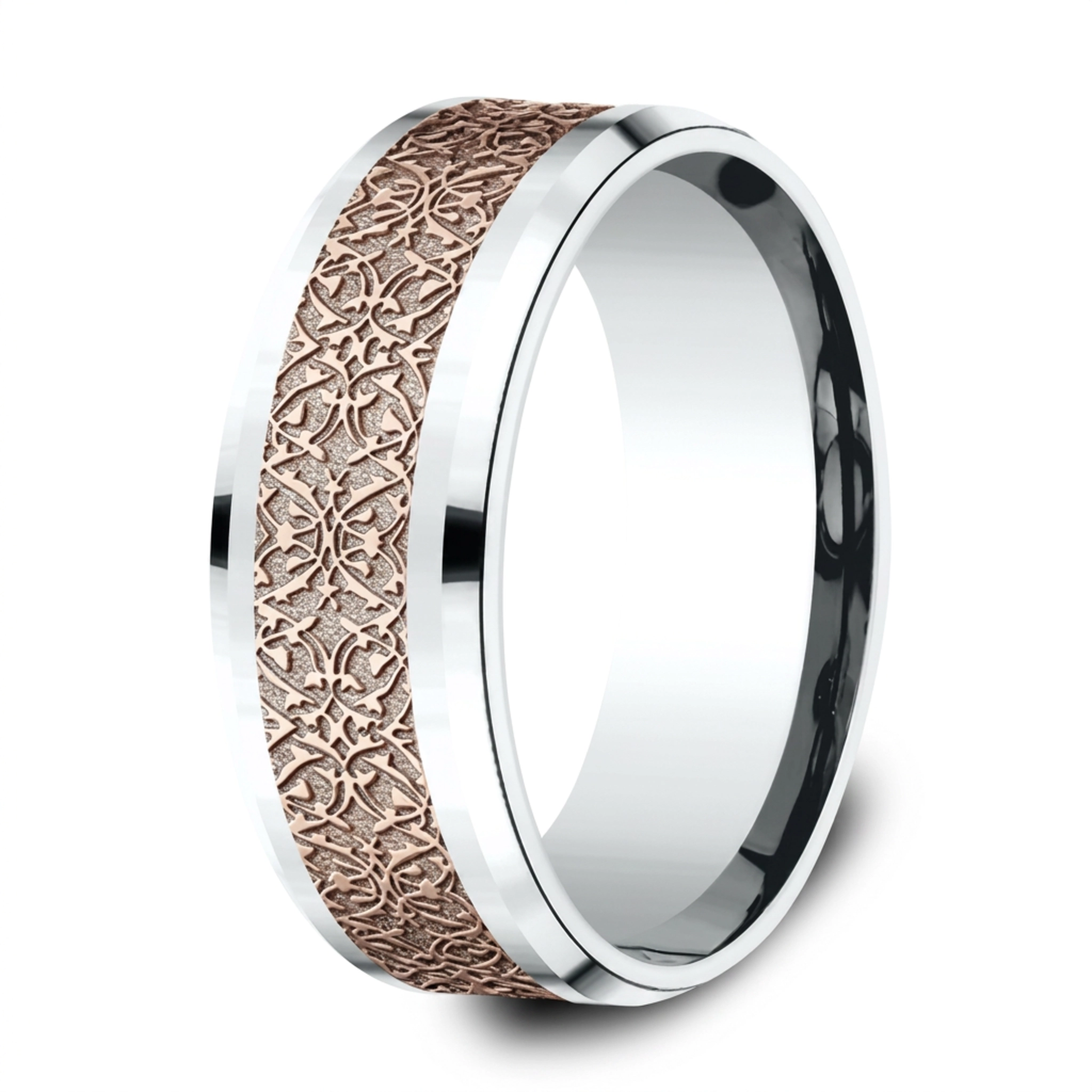 14K white-pink-white gold 8mm. same as picture Benchmark-8mm-Comfort-Fit-Motifs-of-Ottoman-Empire - alternate view 9