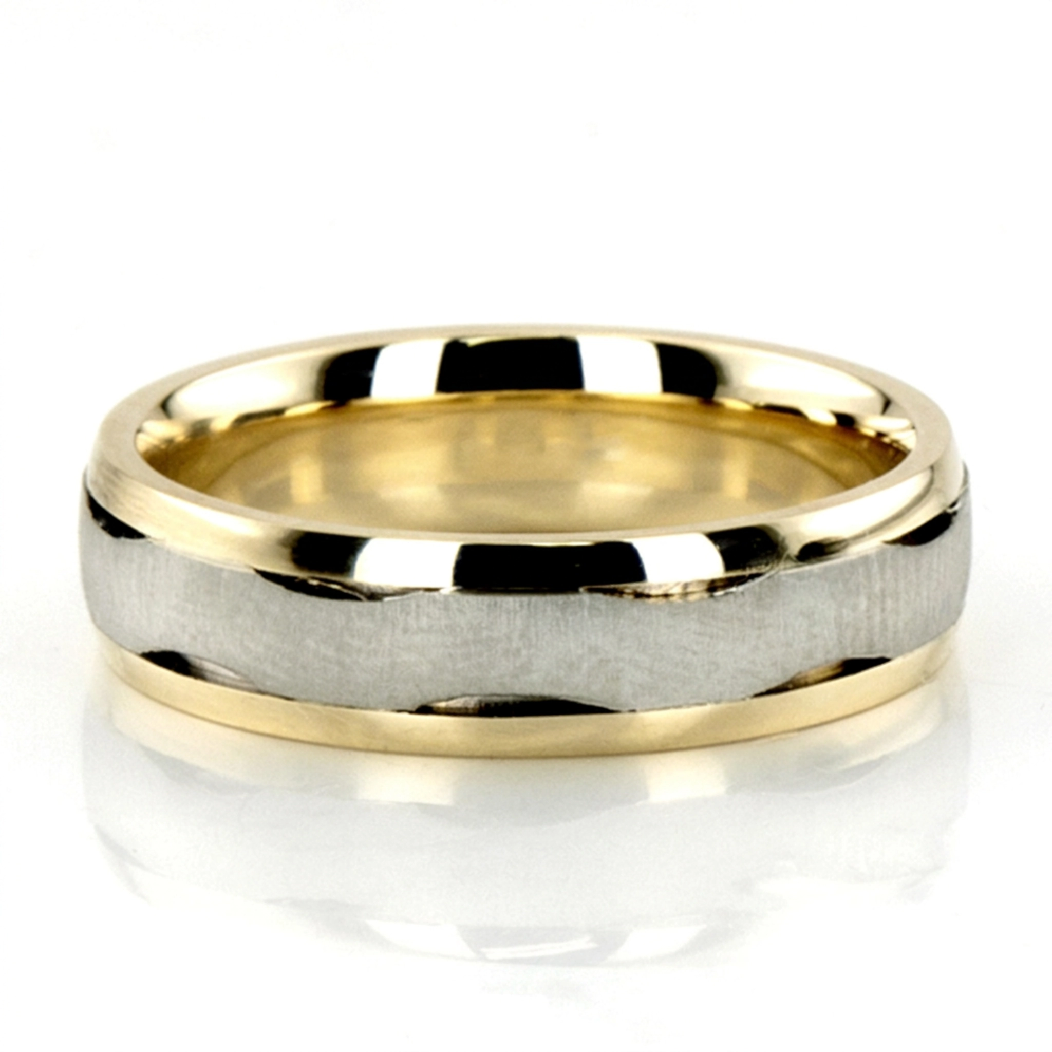 10K yellow-white-yellow gold 6mm. cross satin two-tone-wedding-band - main view