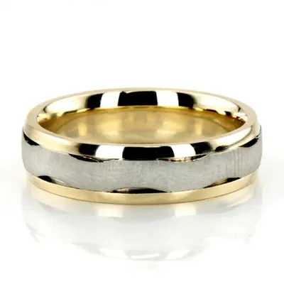 10K yellow-white-yellow gold 6mm. cross satin two-tone-wedding-band - main view thumbnail