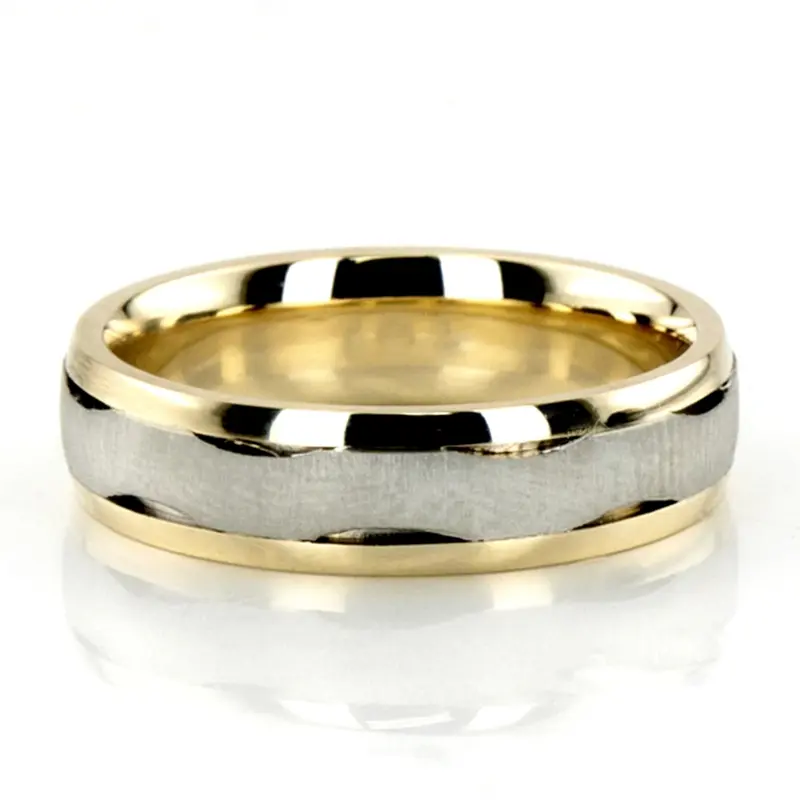 14K yellow-white-yellow gold 6mm. cross satin two-tone-wedding-band - main view