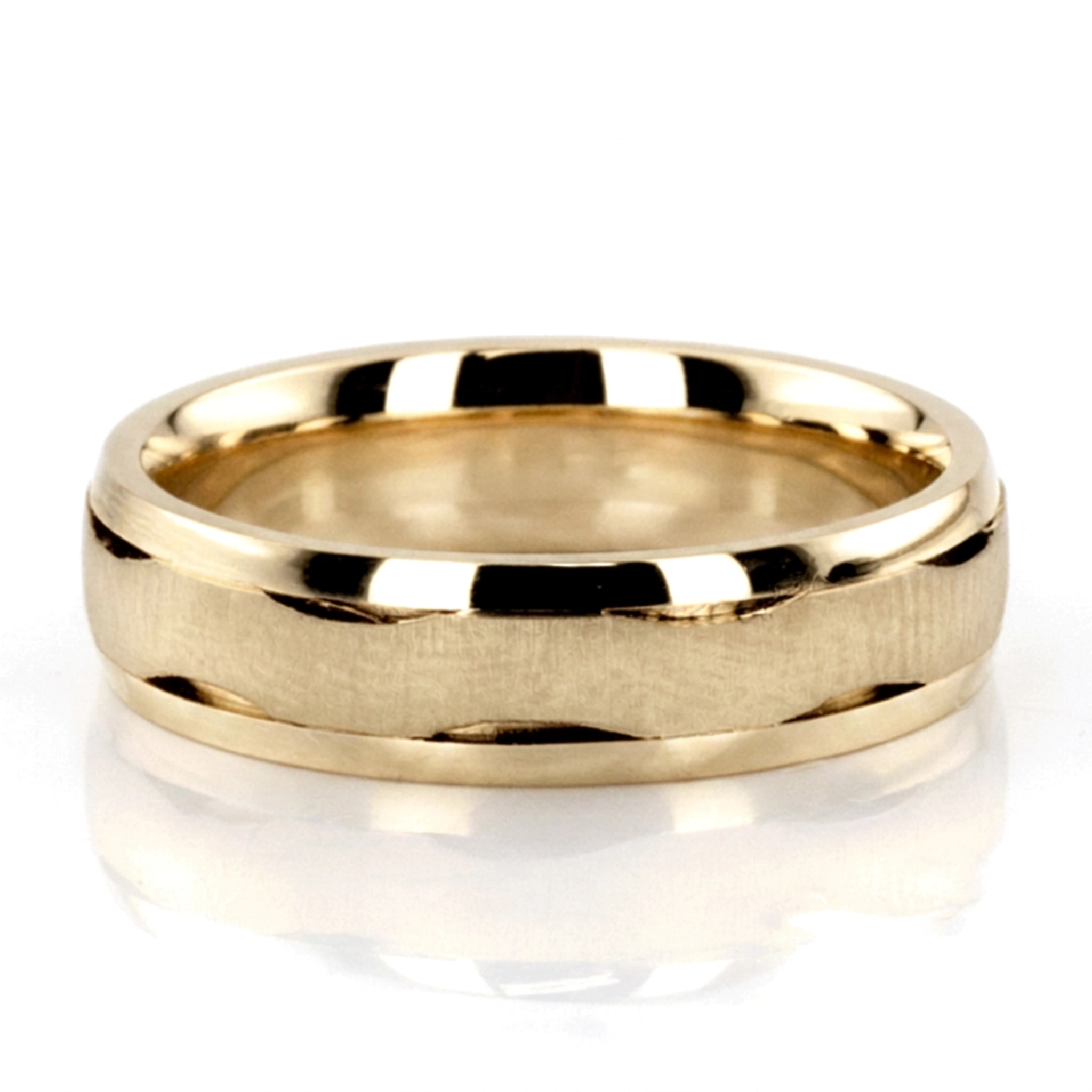 10K yellow gold 6mm. cross satin two-tone-wedding-band - alternate view 3
