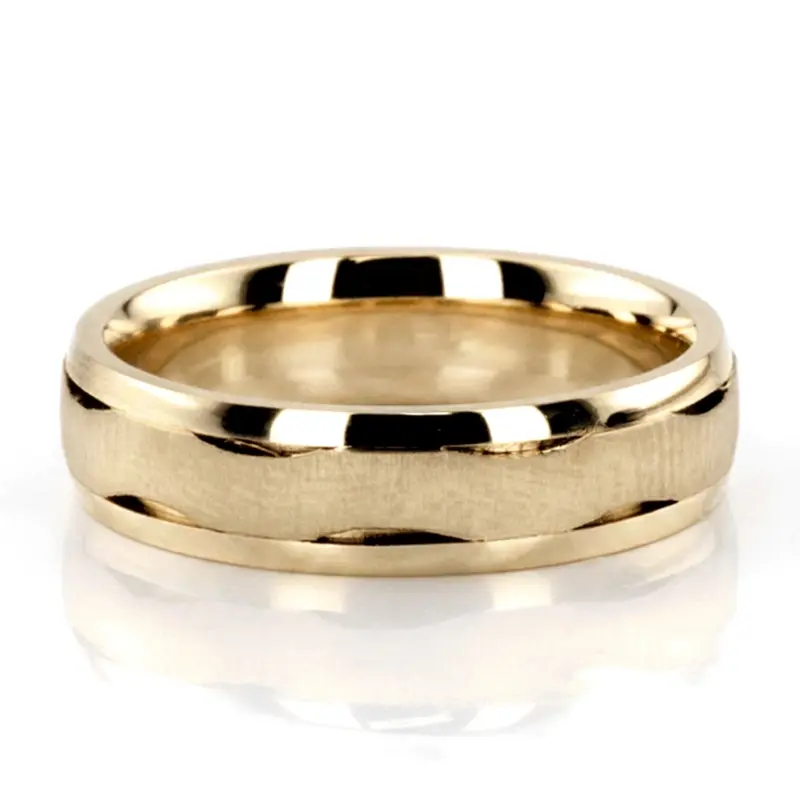14K yellow gold 6mm. cross satin two-tone-wedding-band - alternate view 3