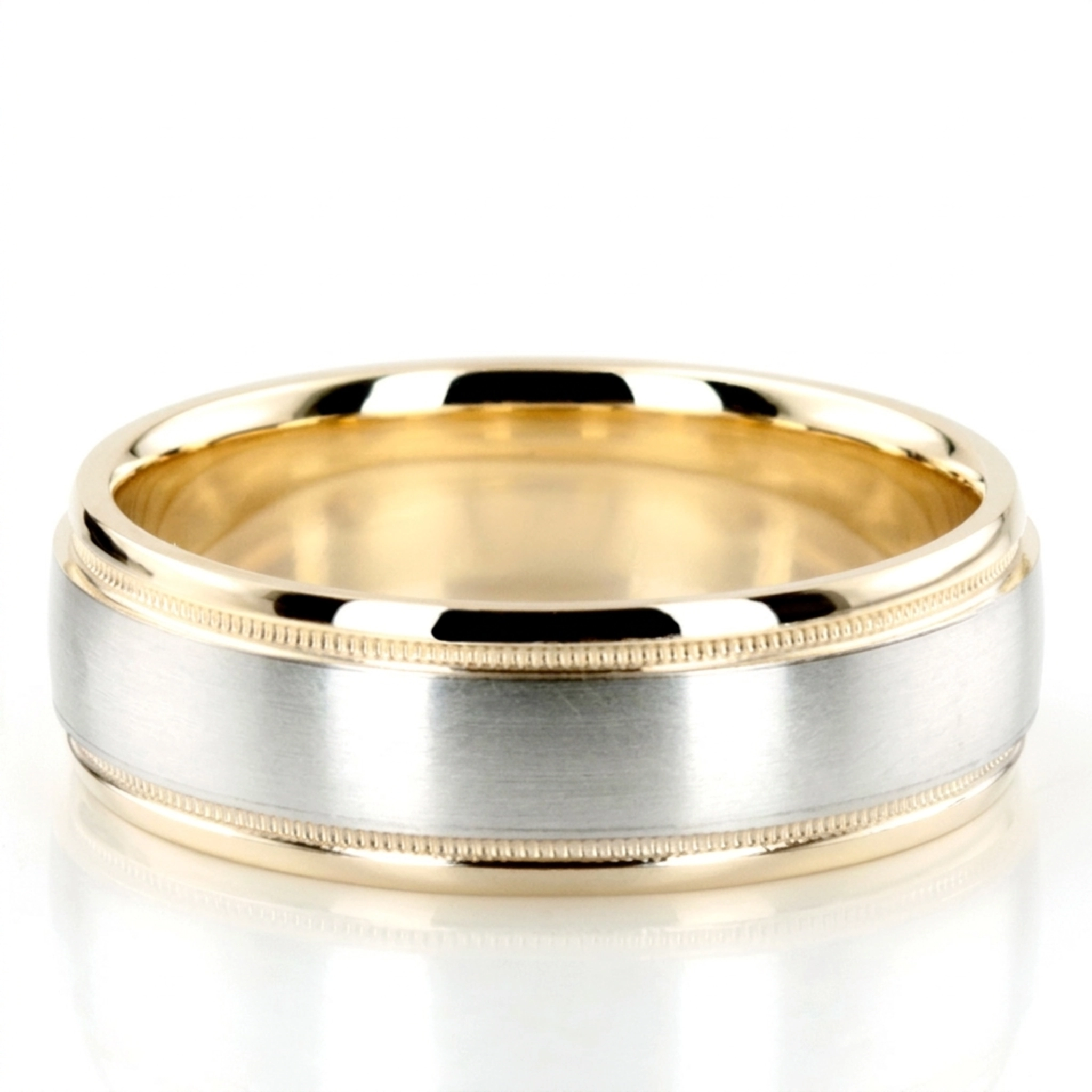 10K yellow-white-yellow gold 7mm. satin finish two-tone-wedding-band - alternate view 2