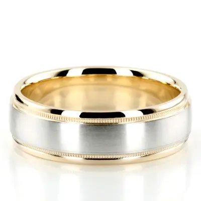 10K yellow-white-yellow gold 7mm. satin finish two-tone-wedding-band - alternate view 2 thumbnail