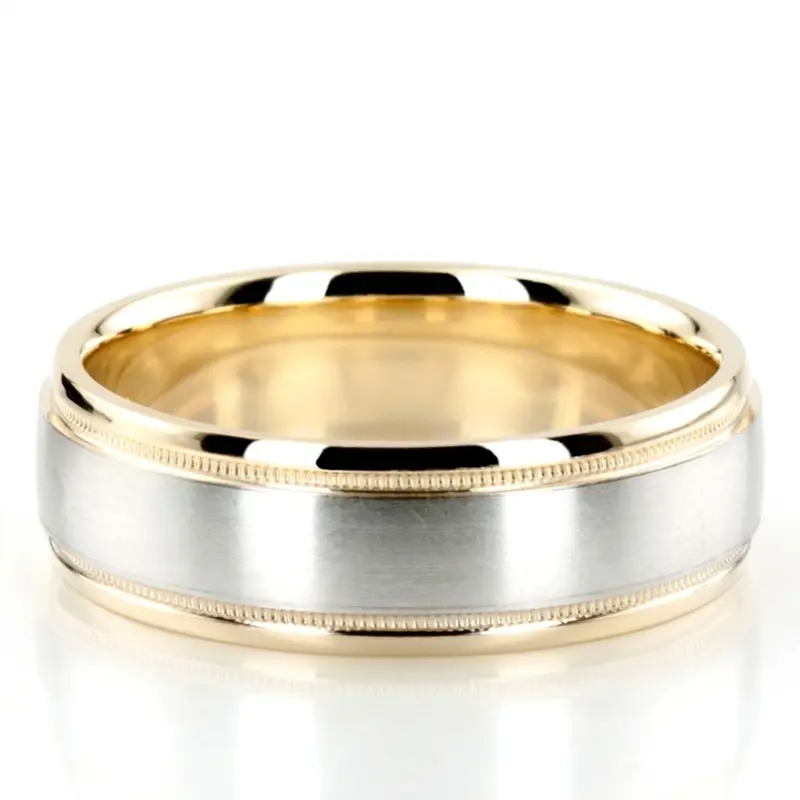 10K yellow-white-yellow gold 7mm. satin finish two-tone-wedding-band - alternate view 2