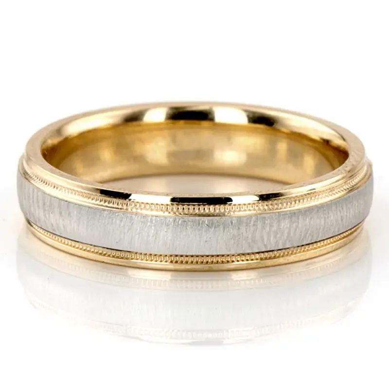 10K yellow-white-yellow gold 5mm. cross satin two-tone-wedding-band - alternate view 4
