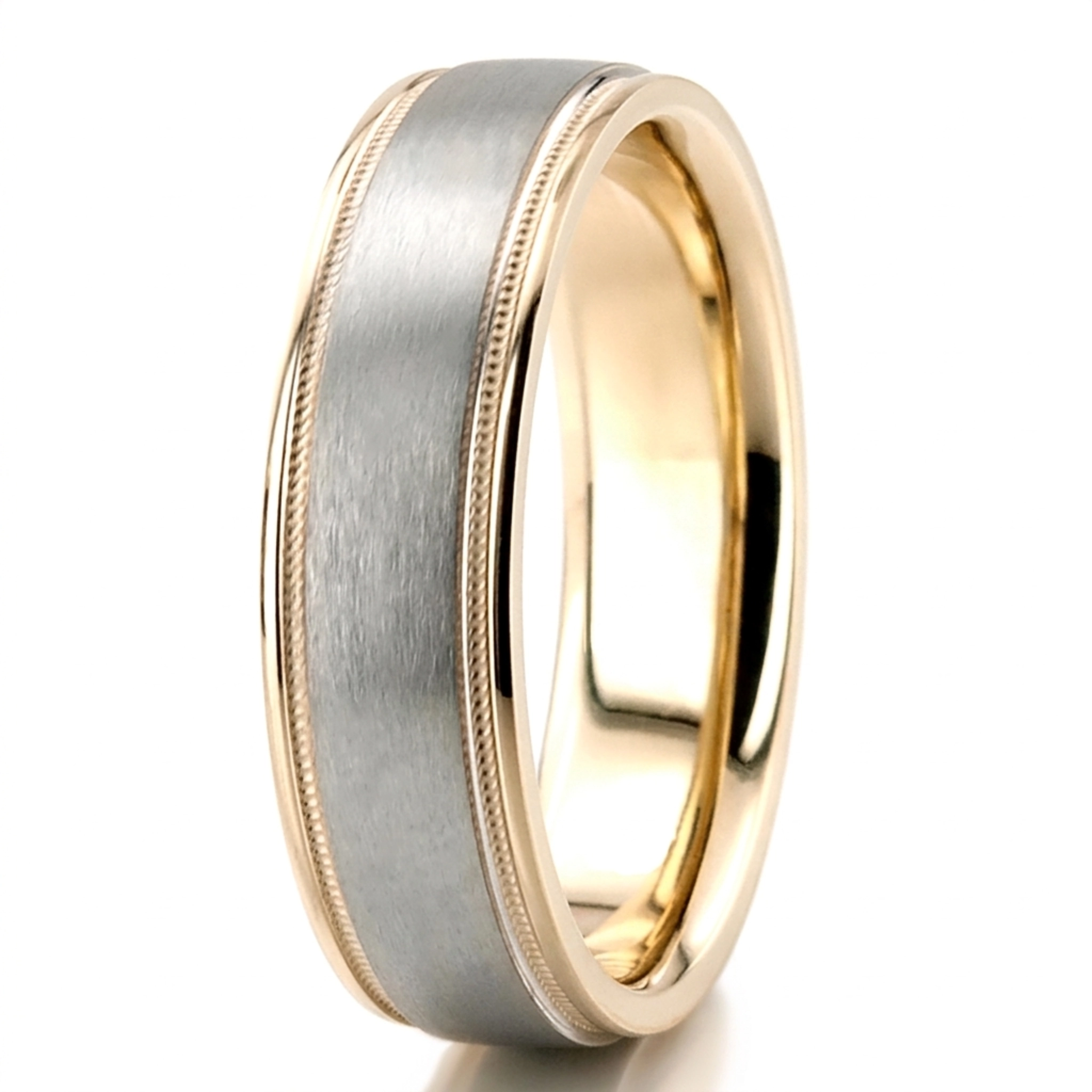 10K yellow-white-yellow gold 6mm. satin finish two-tone-wedding-band - alternate view 5