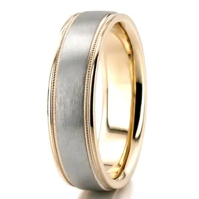 10K yellow-white-yellow gold 6mm. satin finish two-tone-wedding-band - alternate view 5 thumbnail