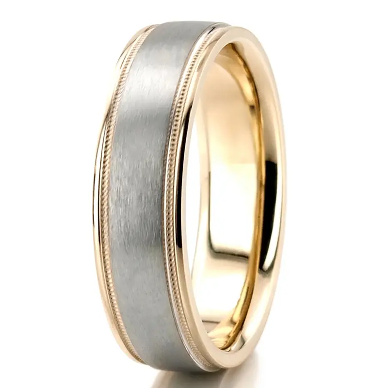 10K yellow-white-yellow gold 6mm. satin finish two-tone-wedding-band - alternate view 5