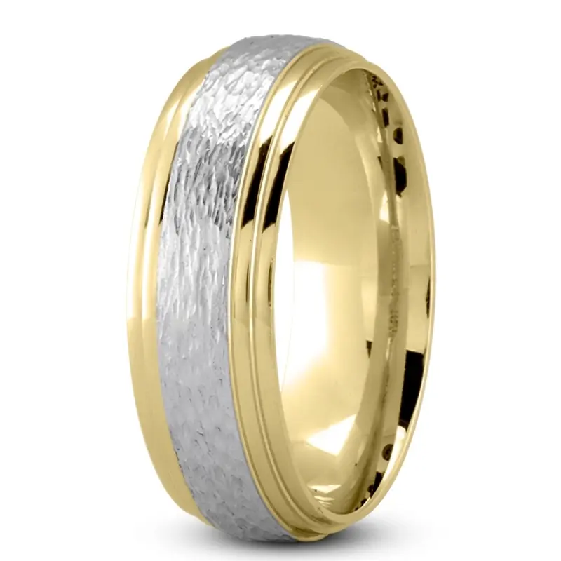 10K yellow-white-yellow gold 7mm. same as picture Rough-Finish-Basic-Wedding-Ring - main view
