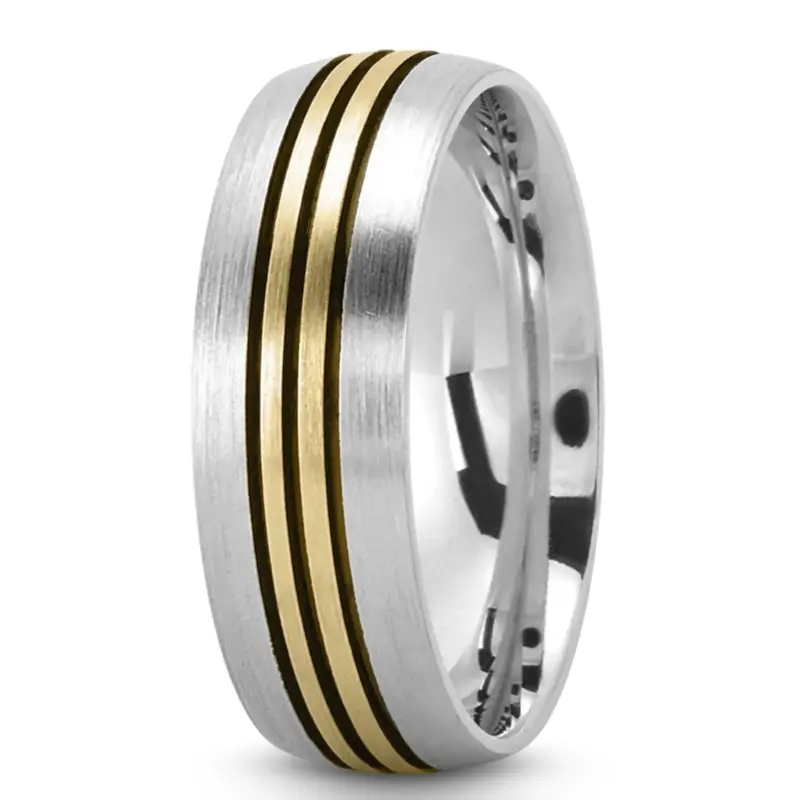 14K white-yellow-white gold 7mm. satin Basic-Grooved-Wedding-Ring - alternate view 5