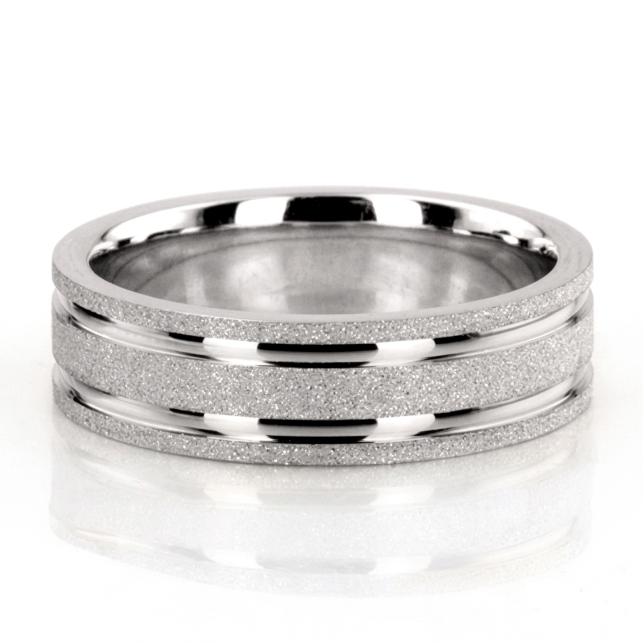 10K white gold 6mm. stone finish two-tone-wedding-ring - main view