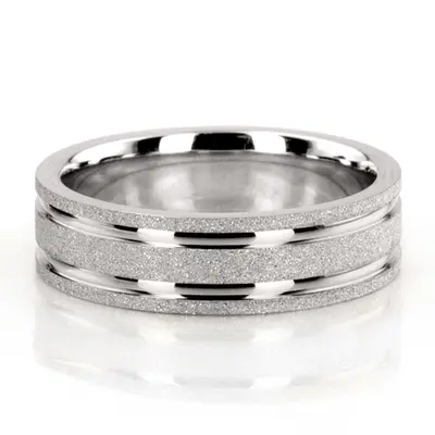 10K white gold 6mm. stone finish two-tone-wedding-ring - main view thumbnail