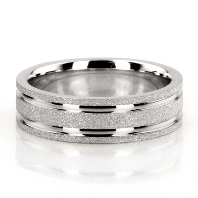 10K white gold 6mm. stone finish two-tone-wedding-ring - main view