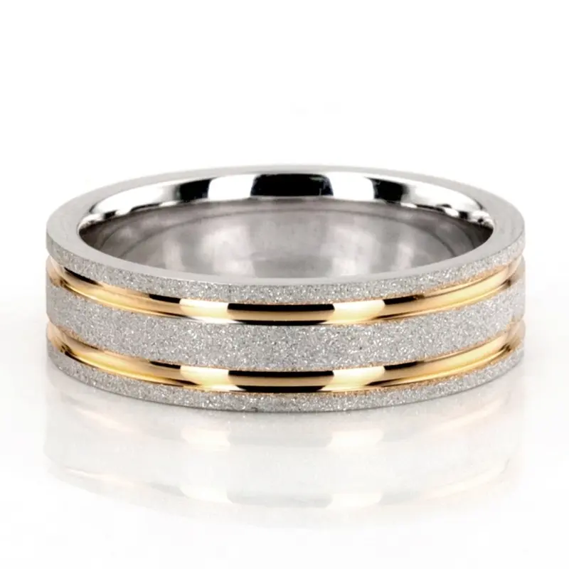 10K w-y-w-y-w gold 6mm. stone finish two-tone-wedding-ring - alternate view 2