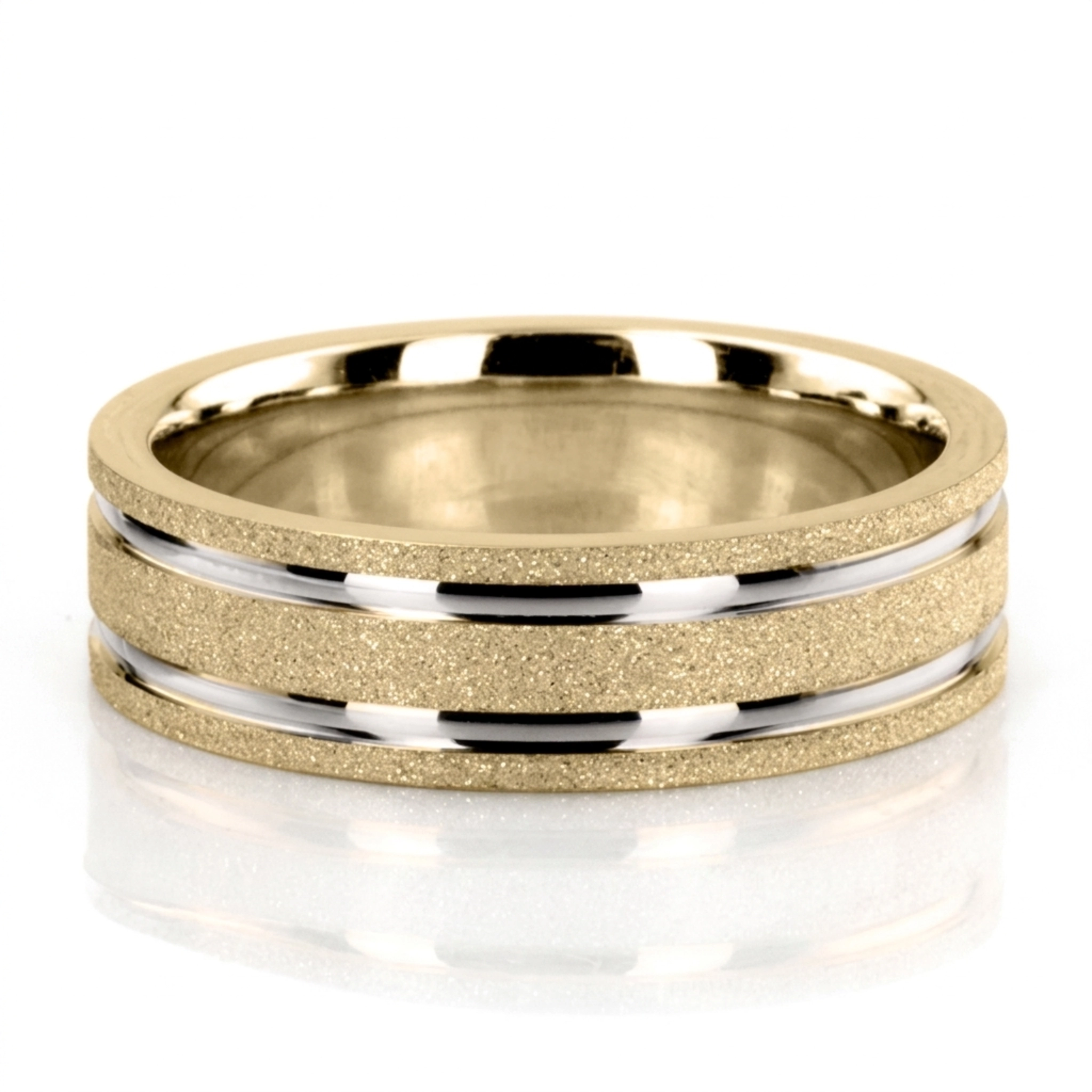 10K y-w-y-w-y gold 6mm. stone finish two-tone-wedding-ring - alternate view 3