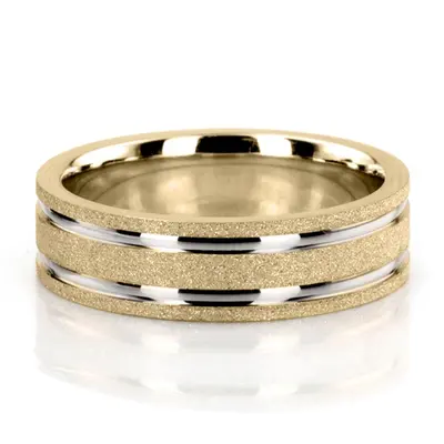 10K y-w-y-w-y gold 6mm. stone finish two-tone-wedding-ring - alternate view 3 thumbnail